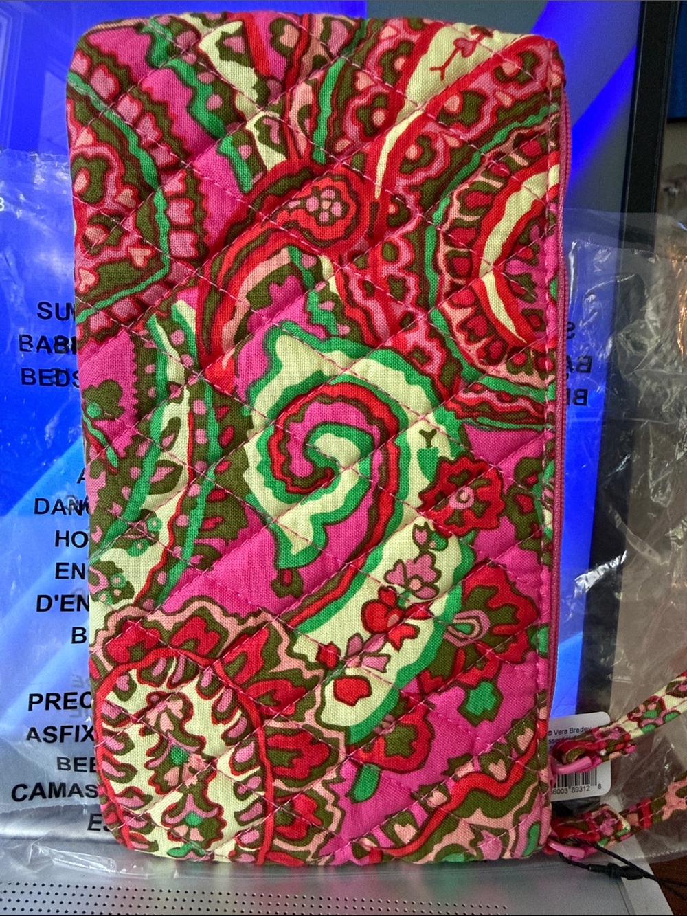 Vera Bradley Pink Green Paisley Quilted Cosmetic Wristlet